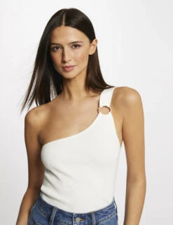 Débardeur Pull Asymétrique Avec Boucle Ecru Femme