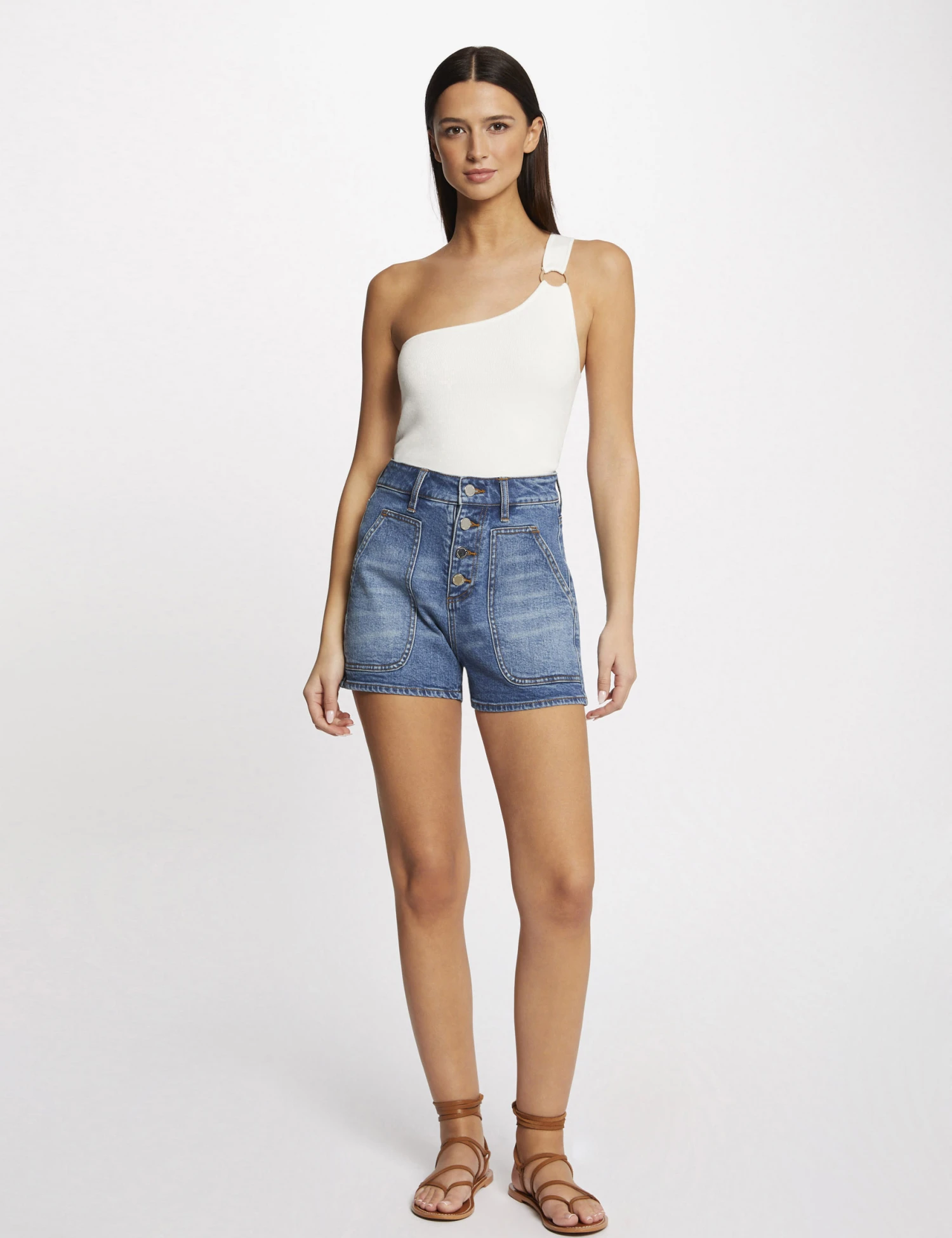 Débardeur Pull Asymétrique Avec Boucle Ecru Femme – Image 3