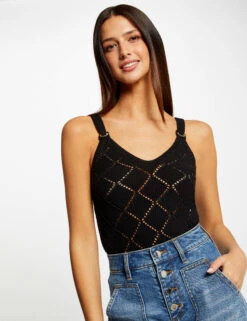 Débardeur Pull Avec Bretelles Noir Femme