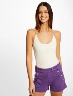 Débardeur Pull Avec Détails Chaînes Ecru Moyen Femme