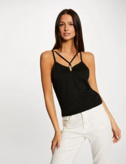 Débardeur Pull Bretelles Fines Noir Femme