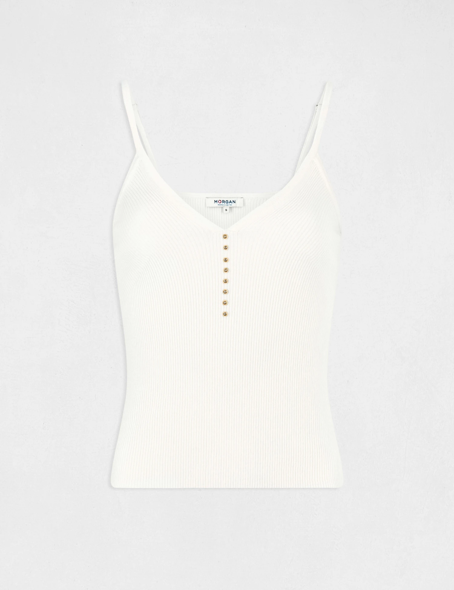 Débardeur Pull Col En V Avec Perles Ecru Moyen Femme – Image 4