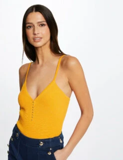 Débardeur Pull Col En V Avec Perles Orange Femme