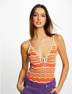 Débardeur Pull Imprimé Chevron Orange Femme