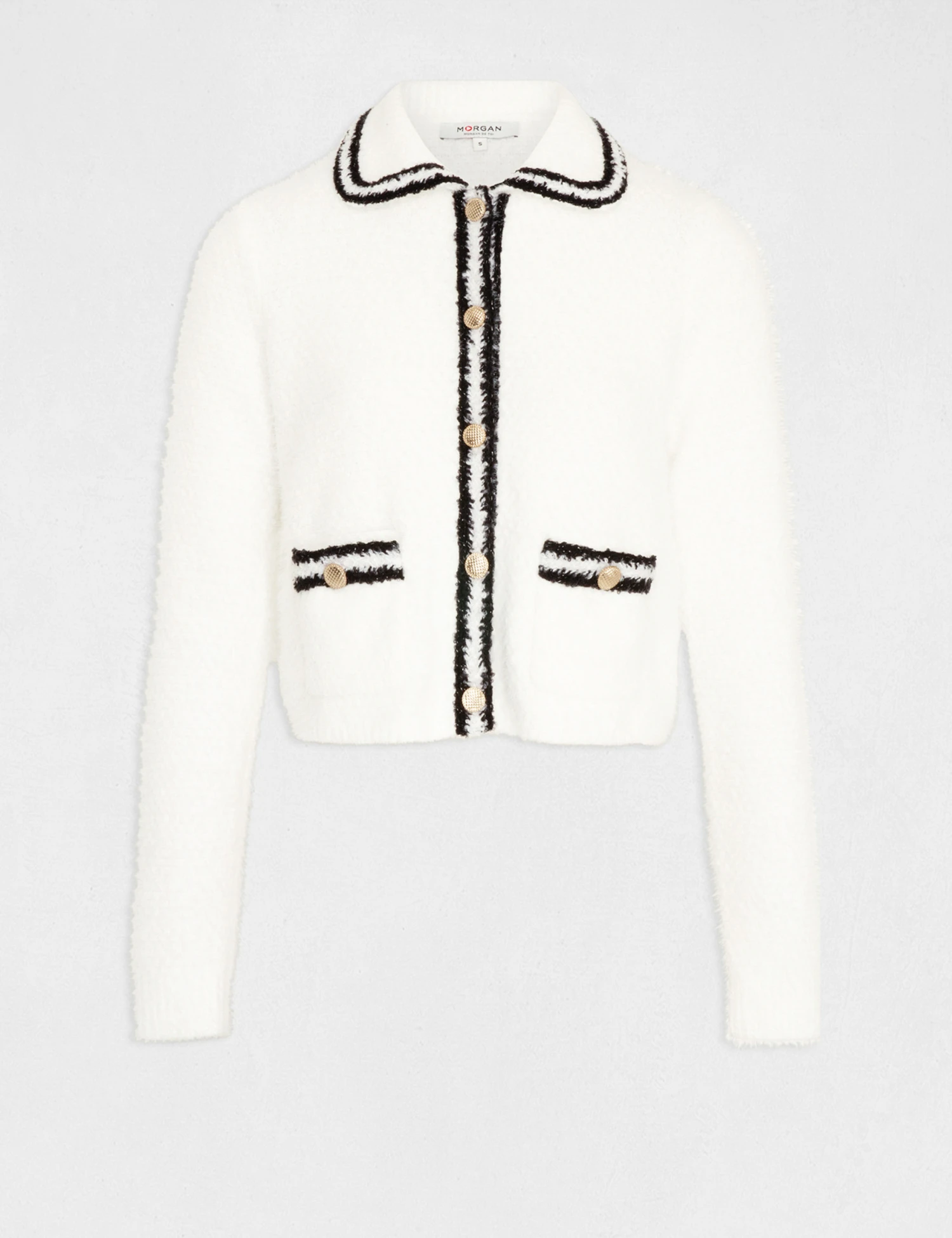 Gilet Boutonné à Bandes Contrastantes Ecru Femme – Image 4