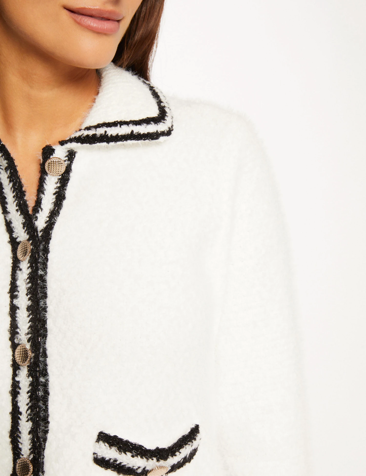 Gilet Boutonné à Bandes Contrastantes Ecru Femme – Image 5