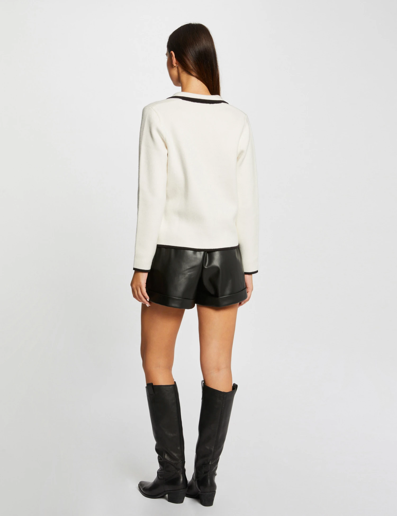 Gilet Boutonné Liserés Contrastants Ivoire Femme – Image 2