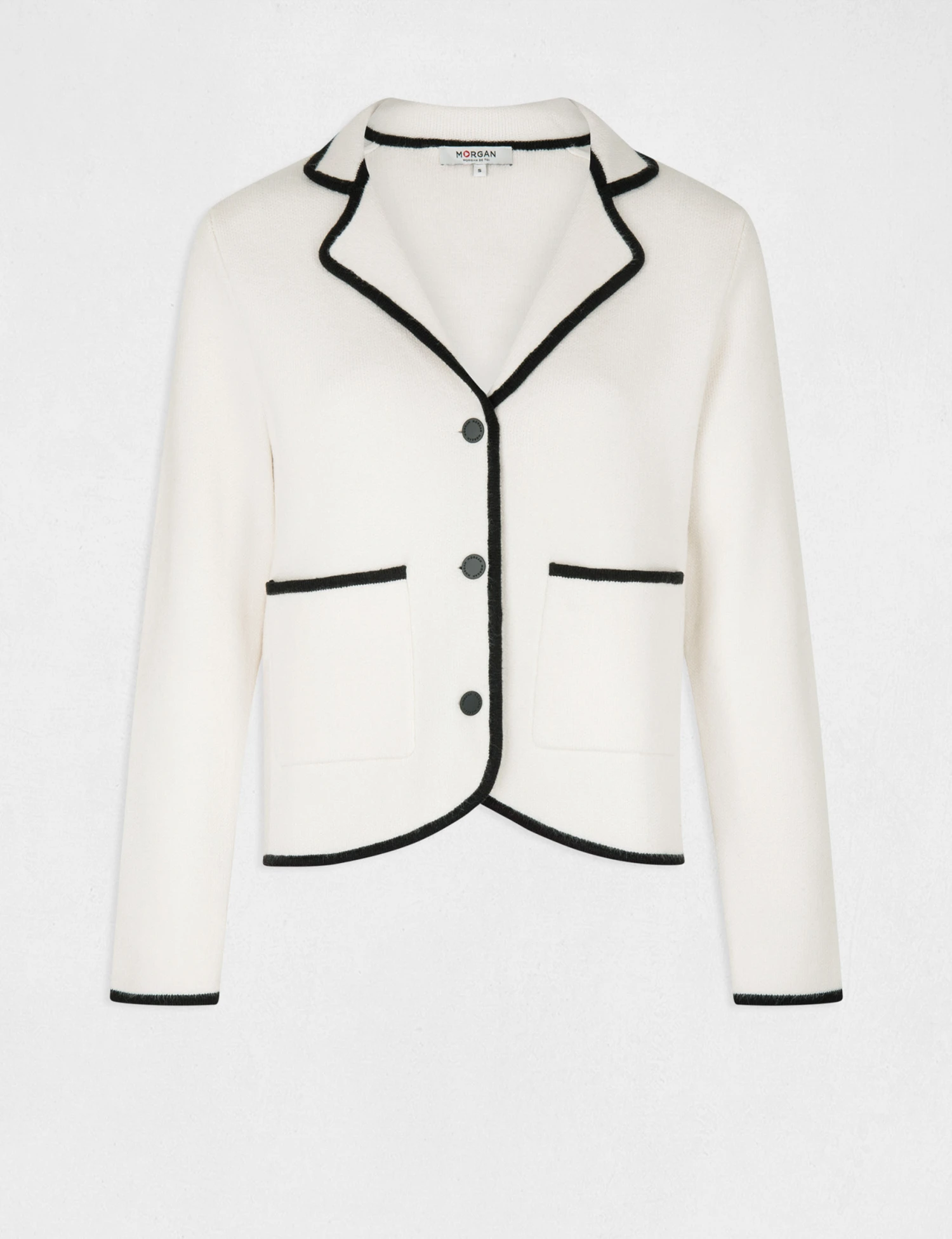 Gilet Boutonné Liserés Contrastants Ivoire Femme – Image 4