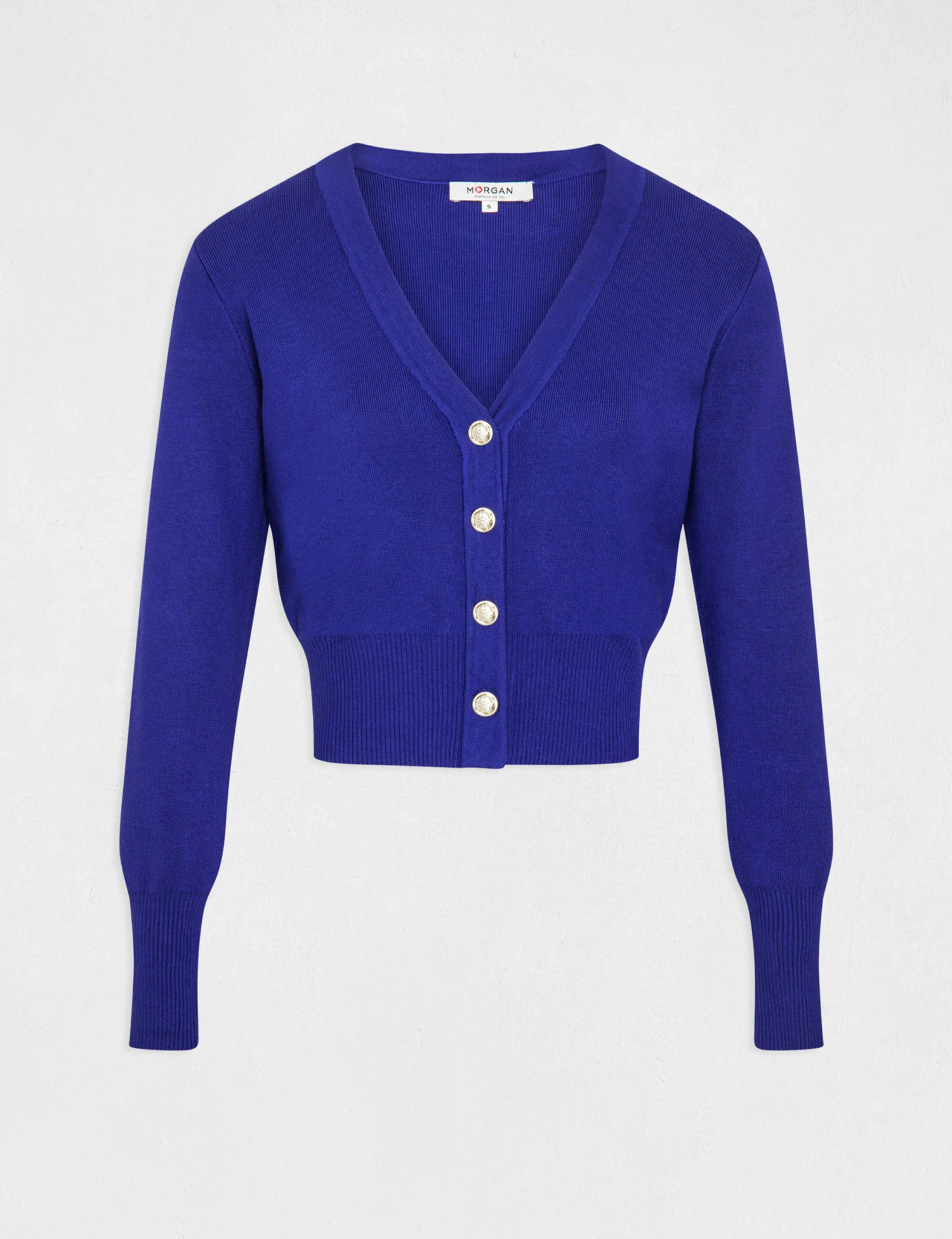 Gilet Col En V Manches Longues Bleu Moyen Femme – Image 4