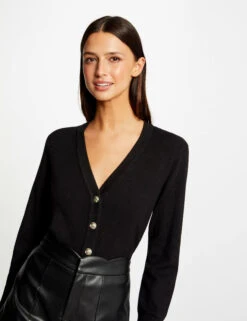 Gilet Col En V Manches Longues Noir Femme