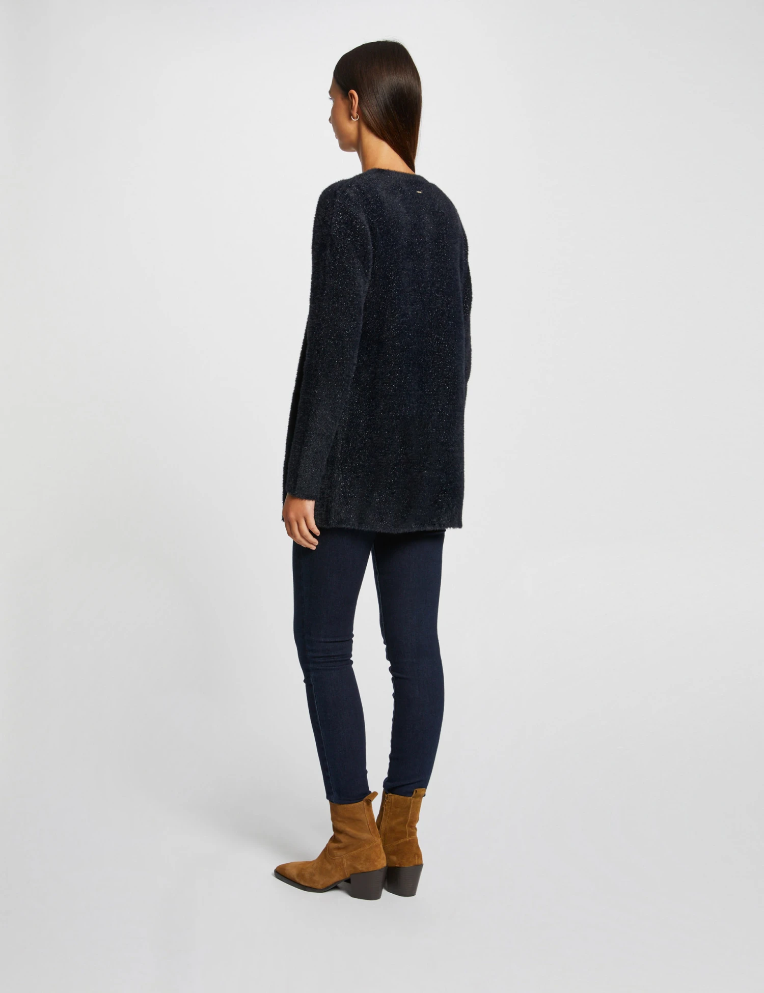 Gilet Droit Détails Fils Métallisés Marine Femme – Image 2