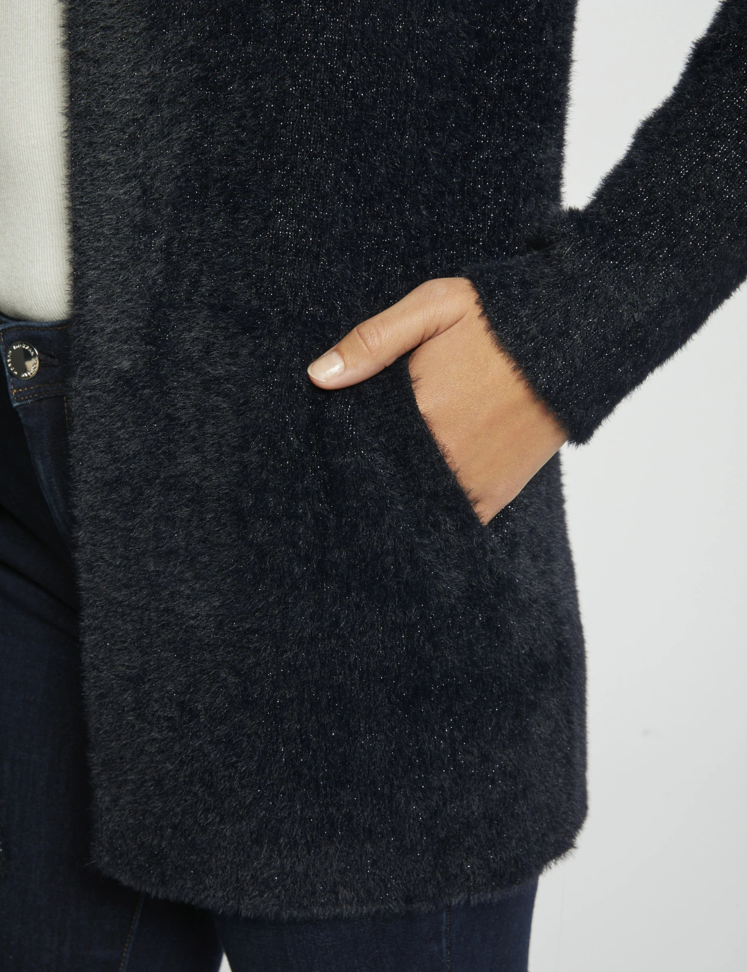 Gilet Droit Détails Fils Métallisés Marine Femme – Image 5