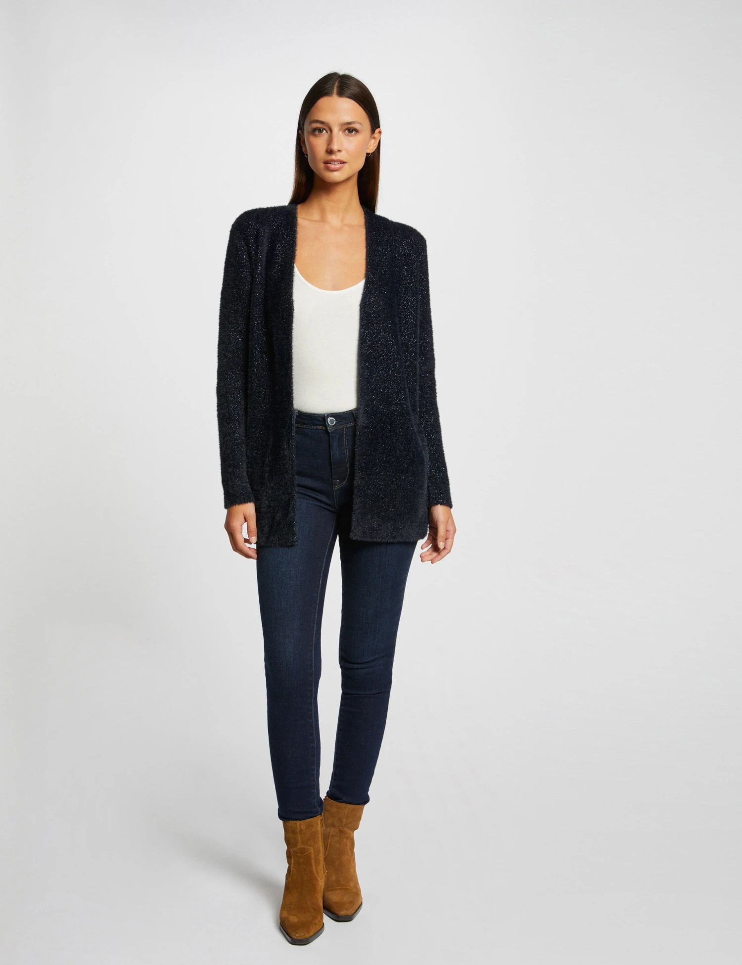 Gilet Droit Détails Fils Métallisés Marine Femme – Image 3