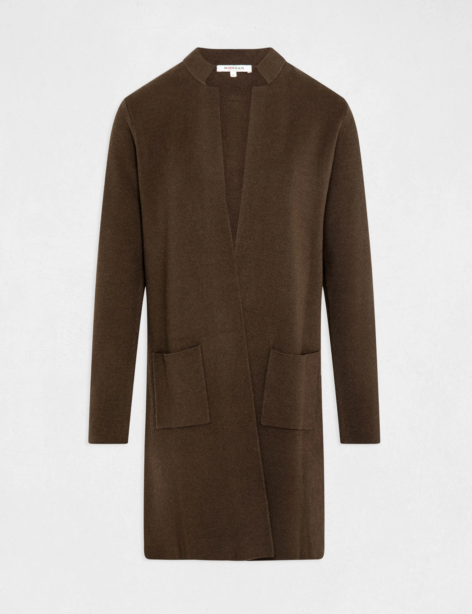 Gilet Long Droit Col Ouvert Vert Fonce Femme – Image 4