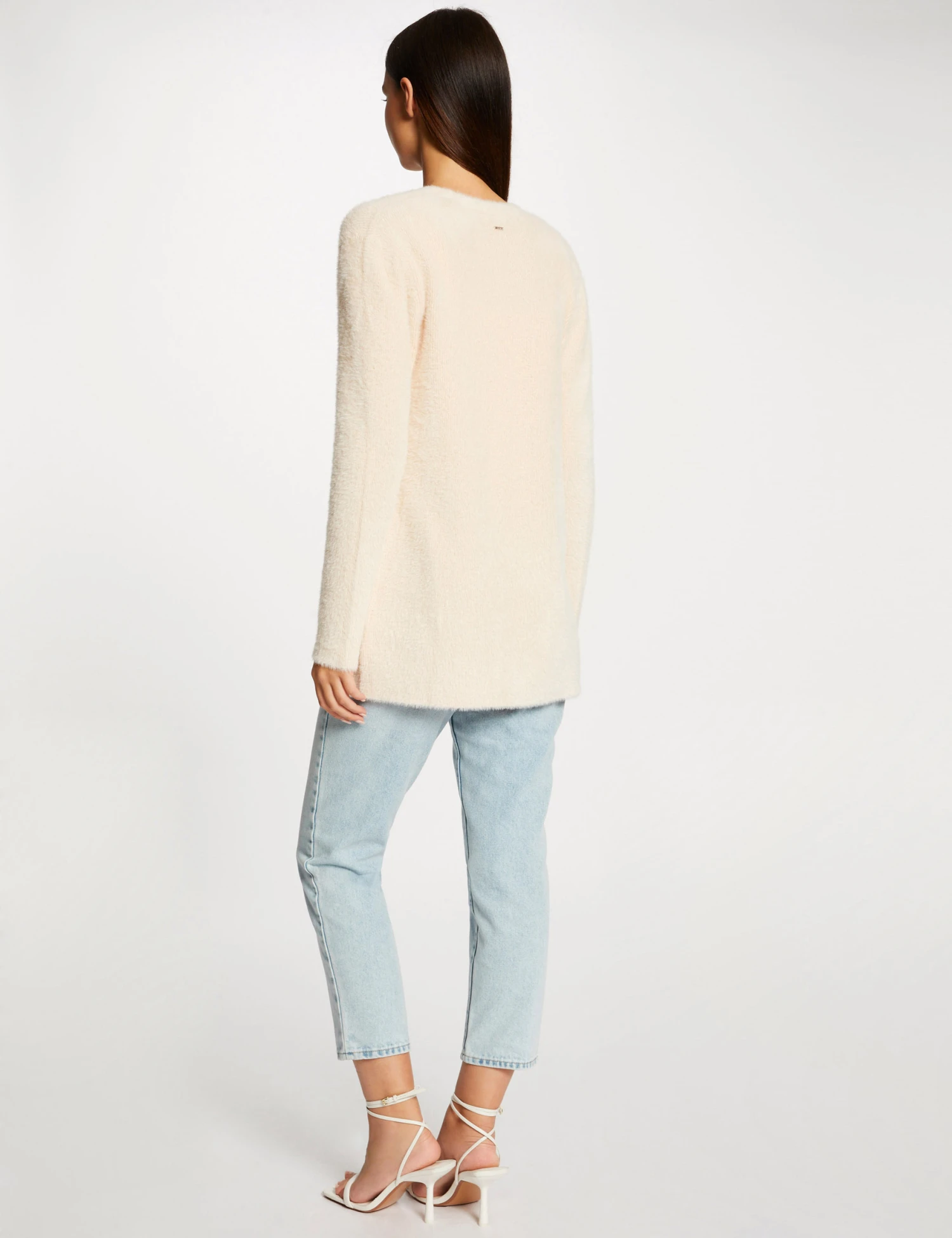 Gilet Long Maille Duveteuse Rose Clair Femme – Image 2