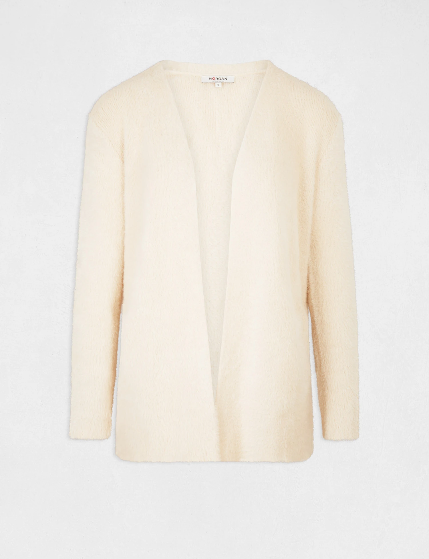 Gilet Long Maille Duveteuse Rose Clair Femme – Image 4