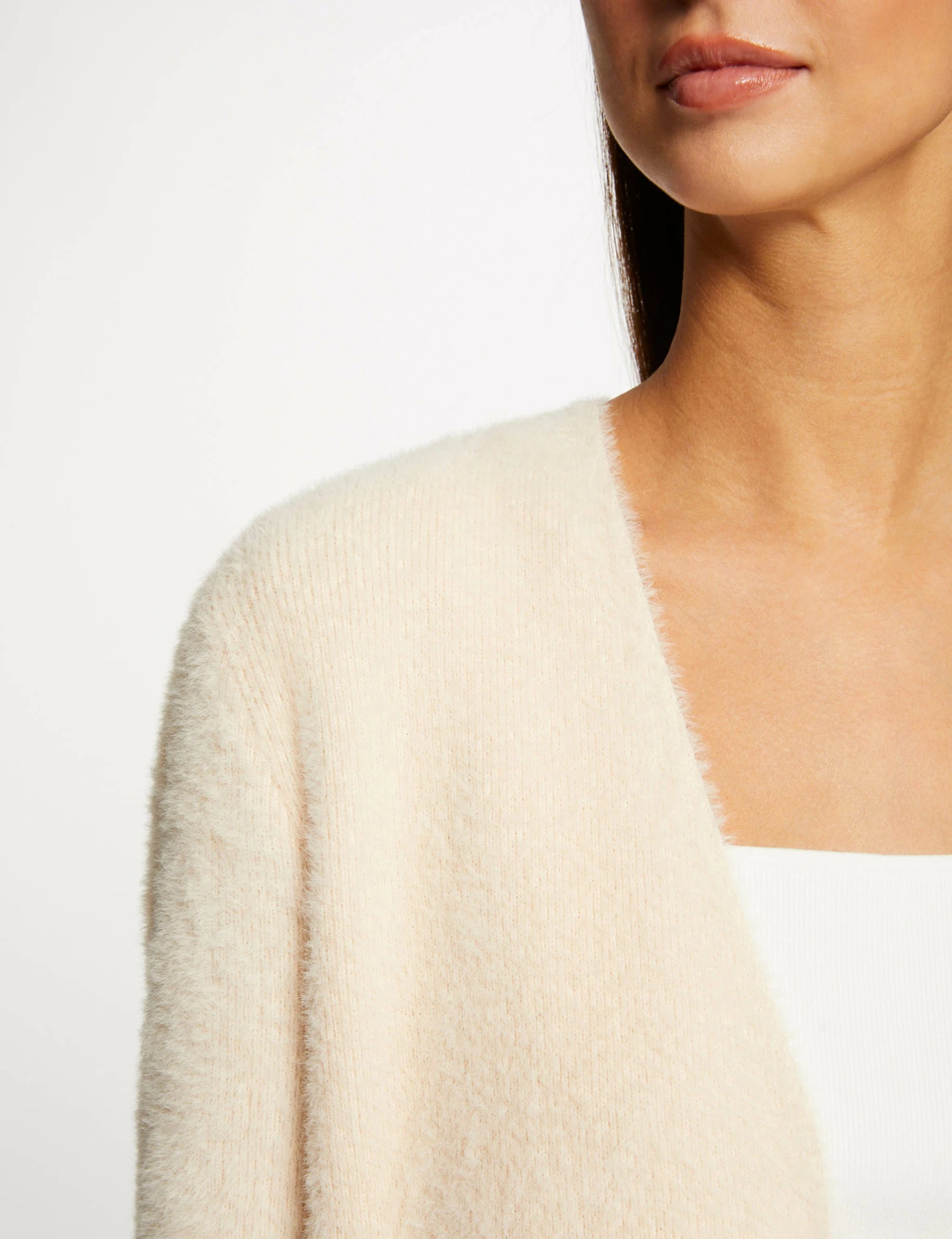 Gilet Long Maille Duveteuse Rose Clair Femme – Image 5