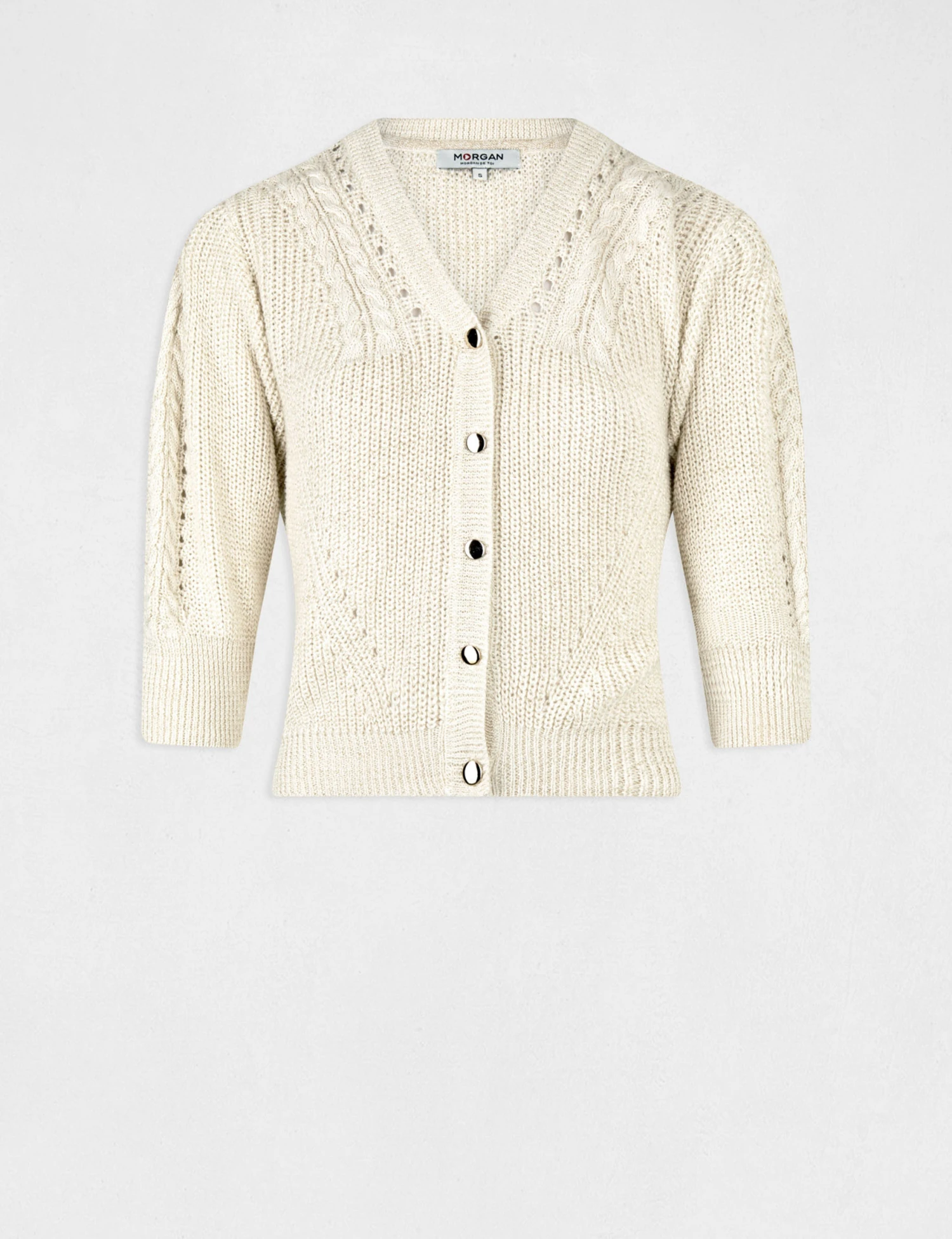 Gilet Manches 3/4 Avec Détails Torsades Beige Femme – Image 4