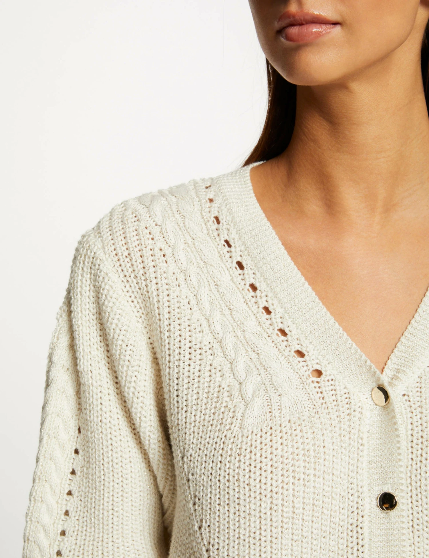 Gilet Manches 3/4 Avec Détails Torsades Beige Femme – Image 5