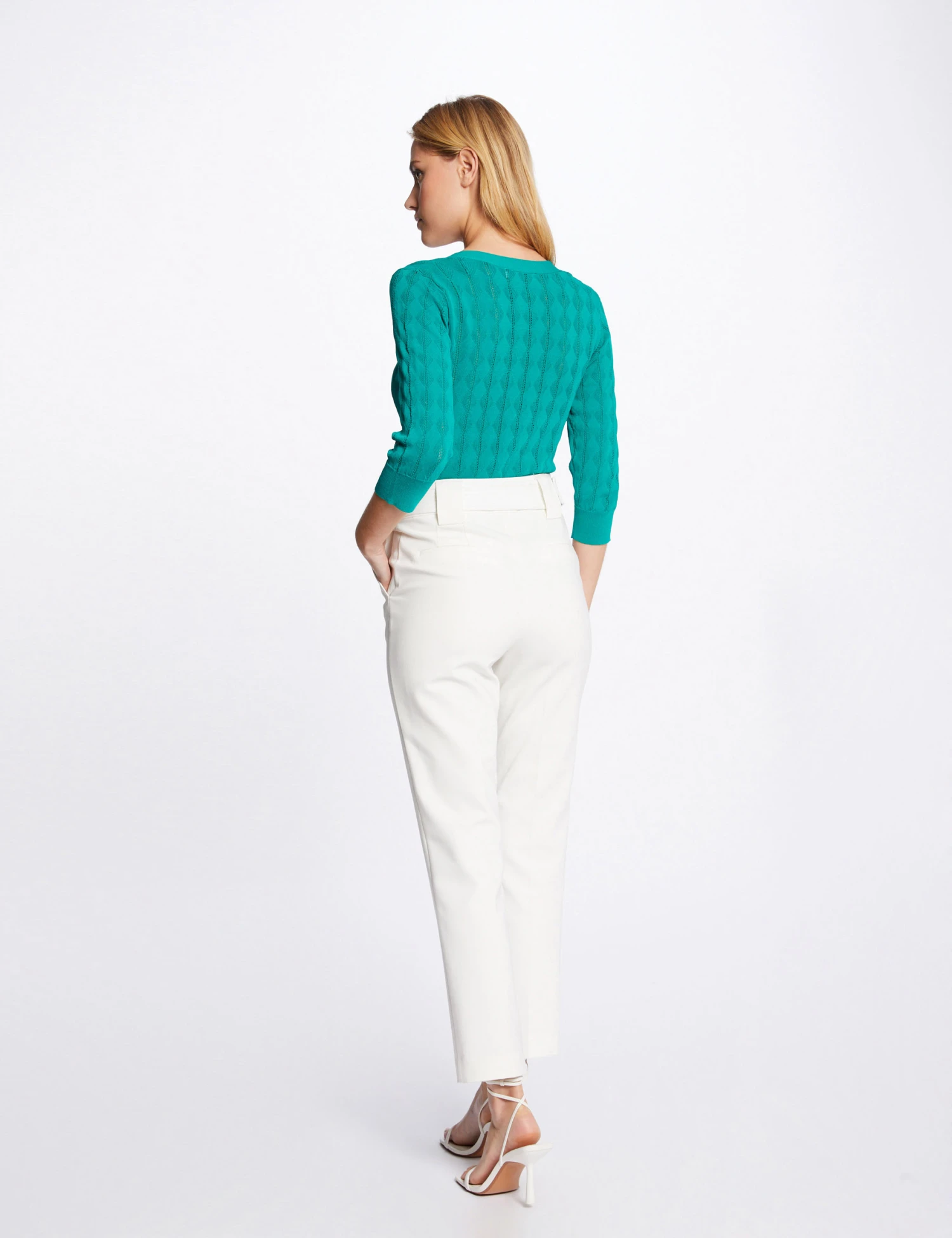 Gilet Manches 3/4 Boutonné Vert Moyen Femme – Image 2