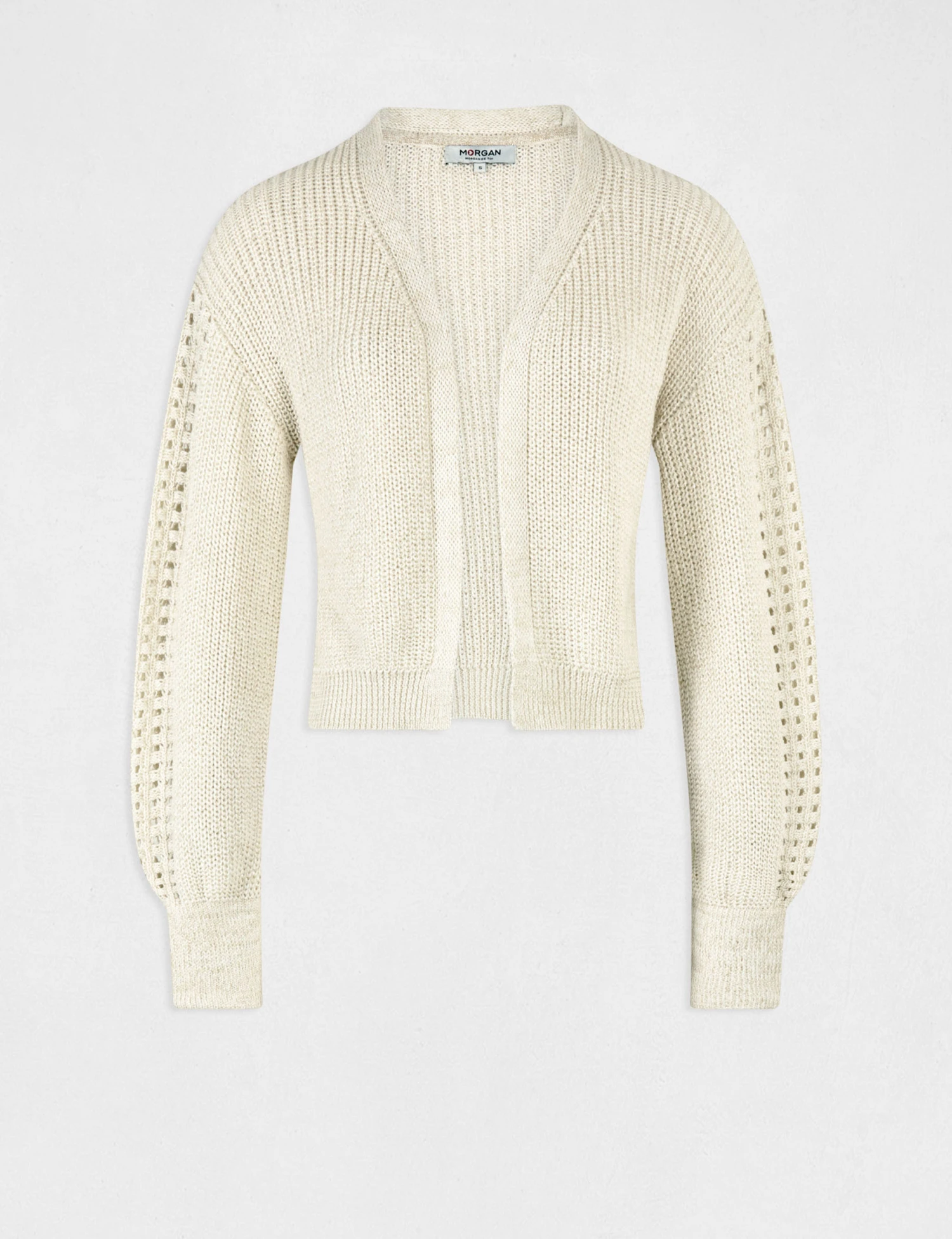 Gilet Manches Longues à Détails Ajourés Beige Femme – Image 4