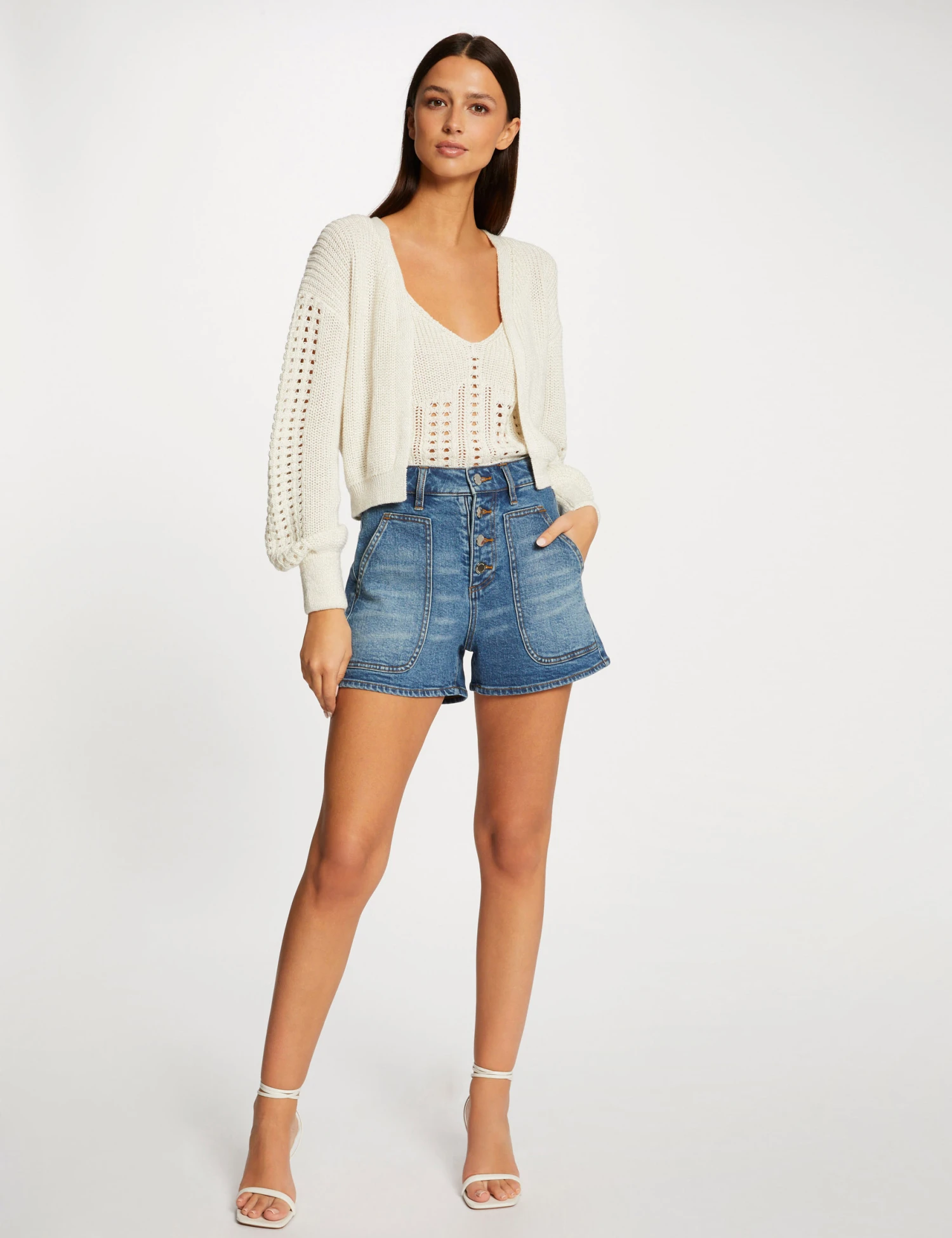 Gilet Manches Longues à Détails Ajourés Beige Femme – Image 3