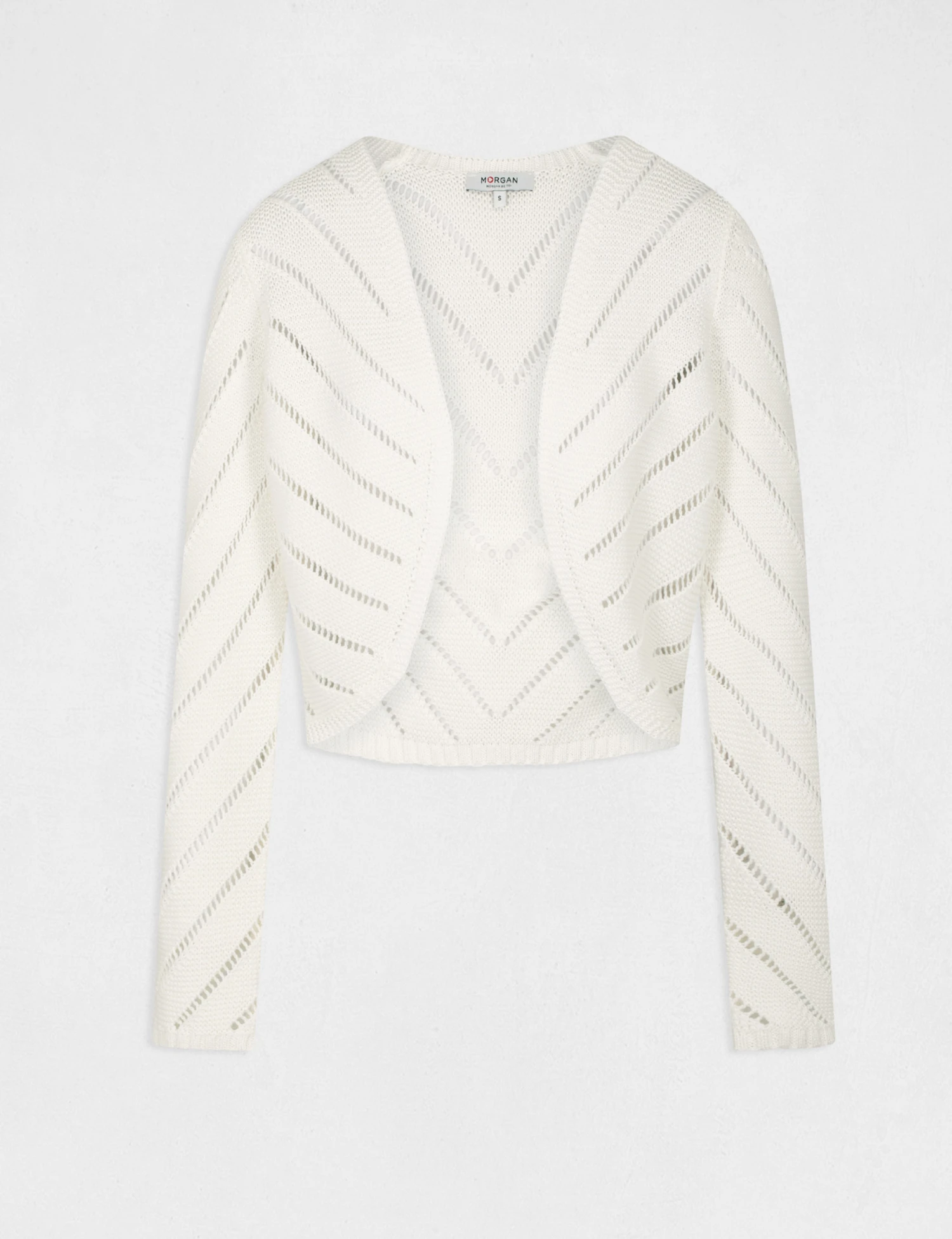 Gilet Manches Longues à Détails Ajourés Ecru Femme – Image 4