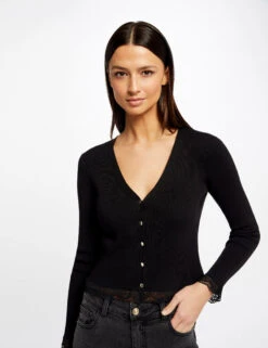Gilet Manches Longues Avec Dentelle Noir Femme