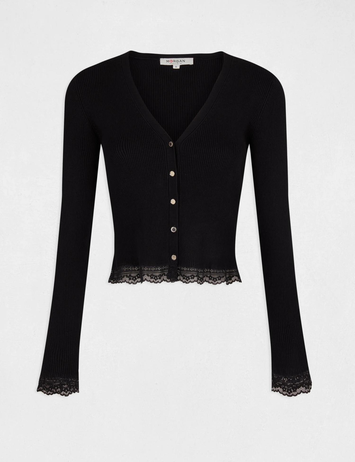 Gilet Manches Longues Avec Dentelle Noir Femme – Image 4