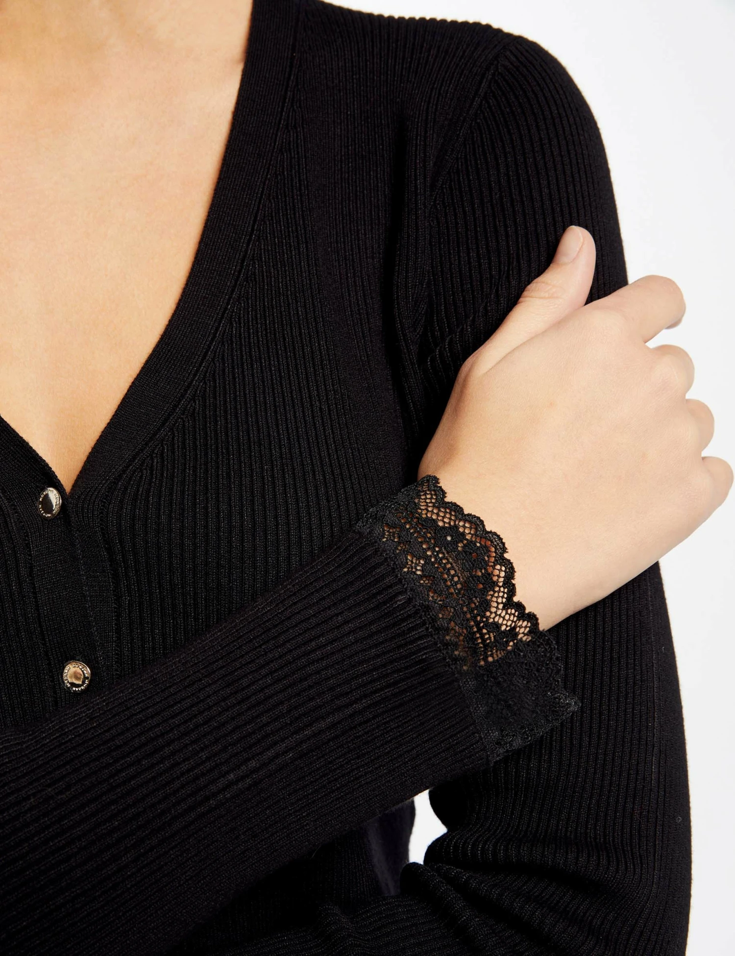 Gilet Manches Longues Avec Dentelle Noir Femme – Image 5