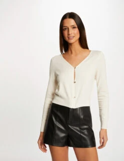 Gilet Manches Longues Boutonné Ecru Moyen Femme