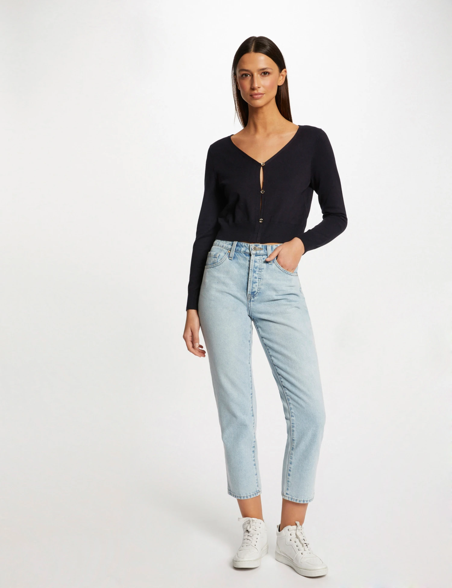 Gilet Manches Longues Boutonné Marine Femme – Image 3