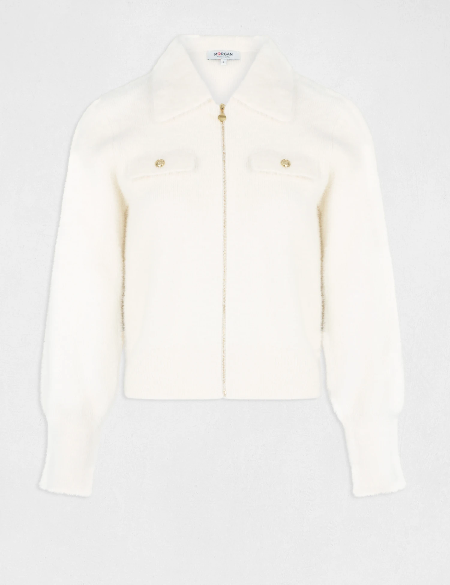 Gilet Manches Longues Col à Revers Ivoire Femme – Image 4