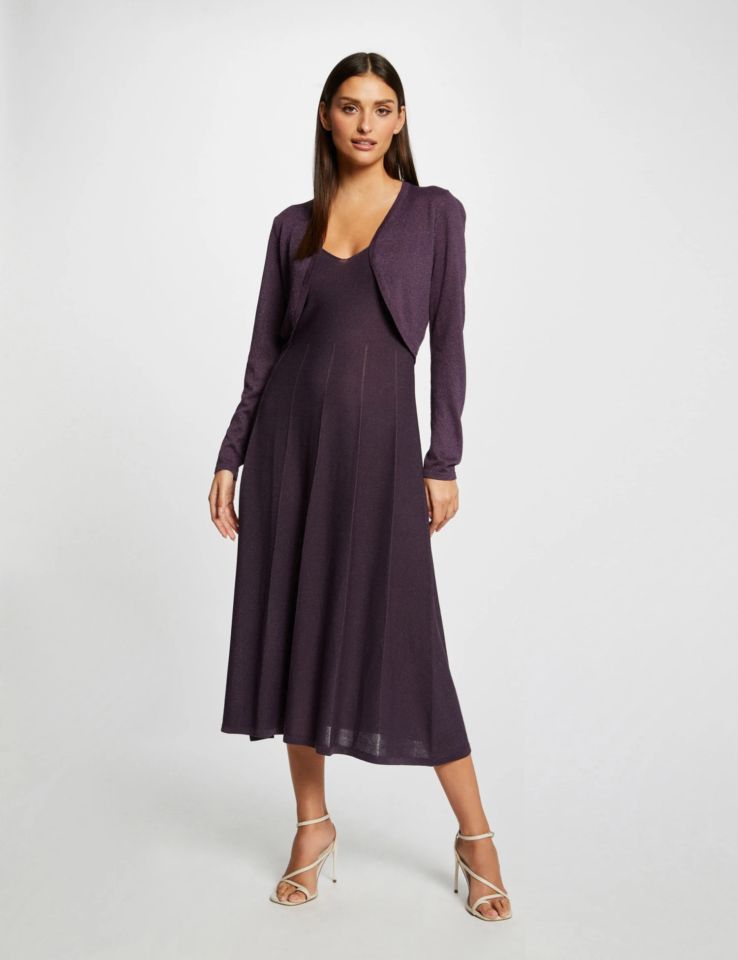 Gilet Manches Longues Col Ouvert Prune Femme – Image 3