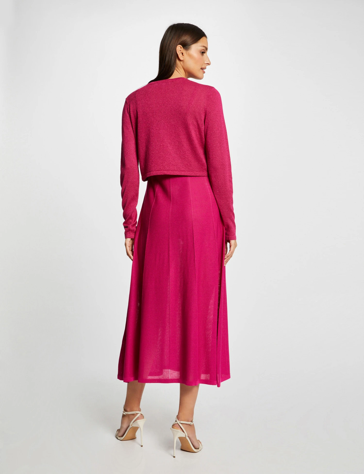 Gilet Manches Longues Col Ouvert Rose Fonce Femme – Image 2