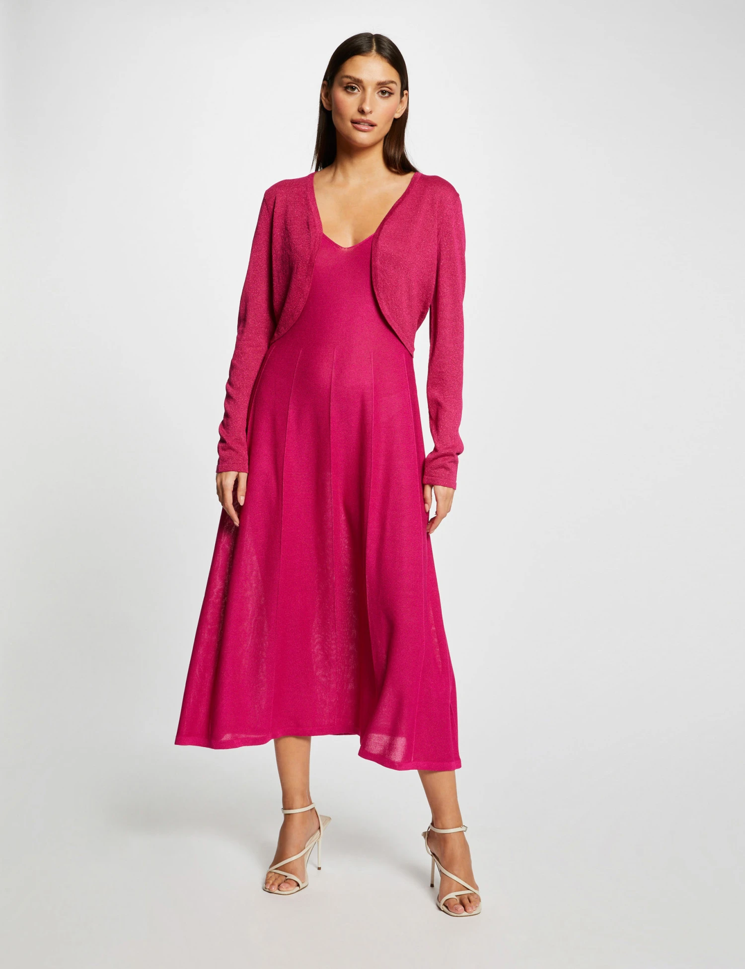 Gilet Manches Longues Col Ouvert Rose Fonce Femme – Image 3