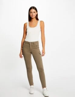 Jeans Cargo Skinny Ă Ponts Vert Kaki Femme