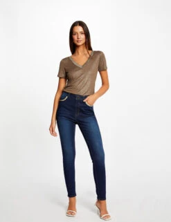Jeans Skinny à Bandes Métallisées Jean Brut Femme