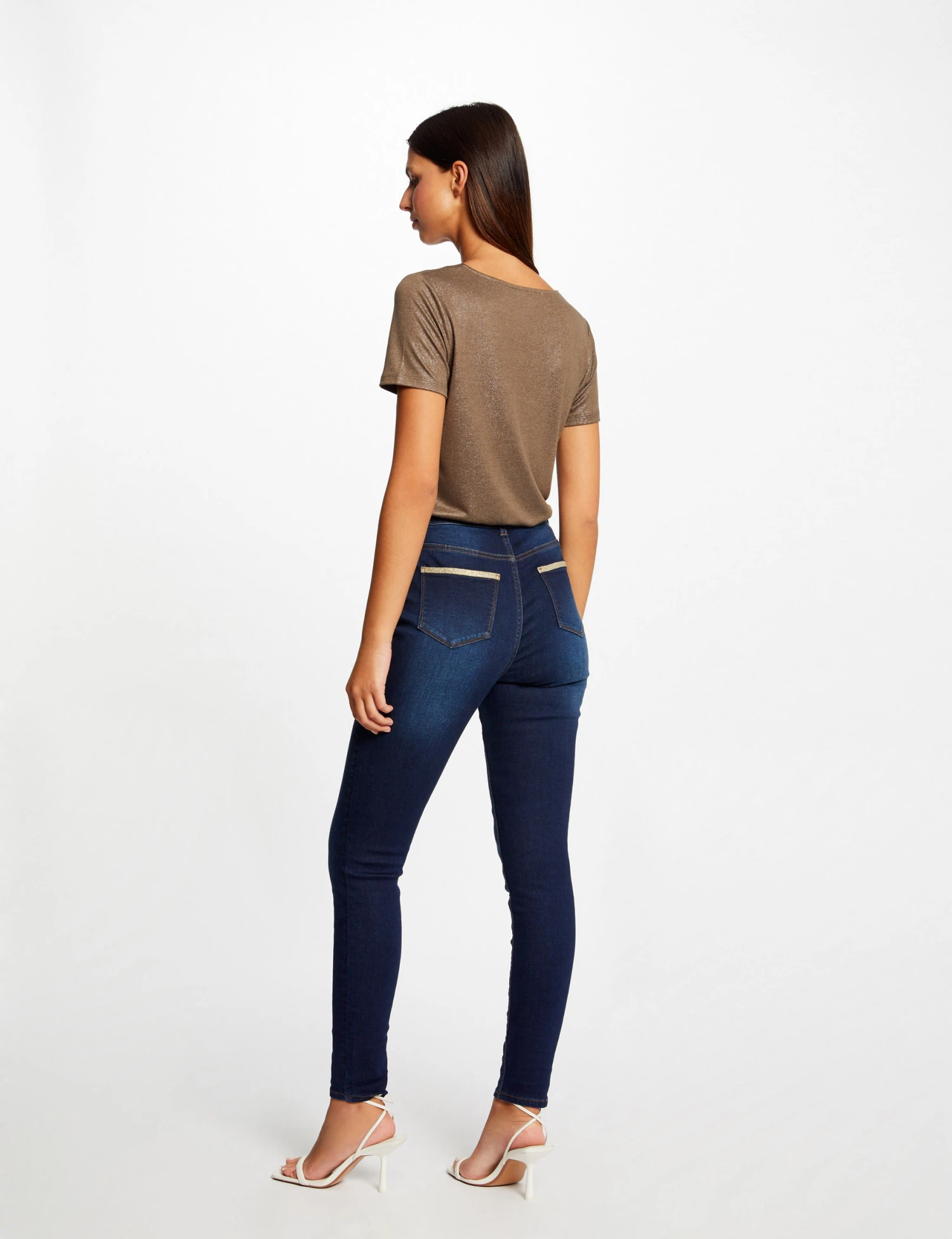 Jeans Skinny à Bandes Métallisées Jean Brut Femme – Image 2