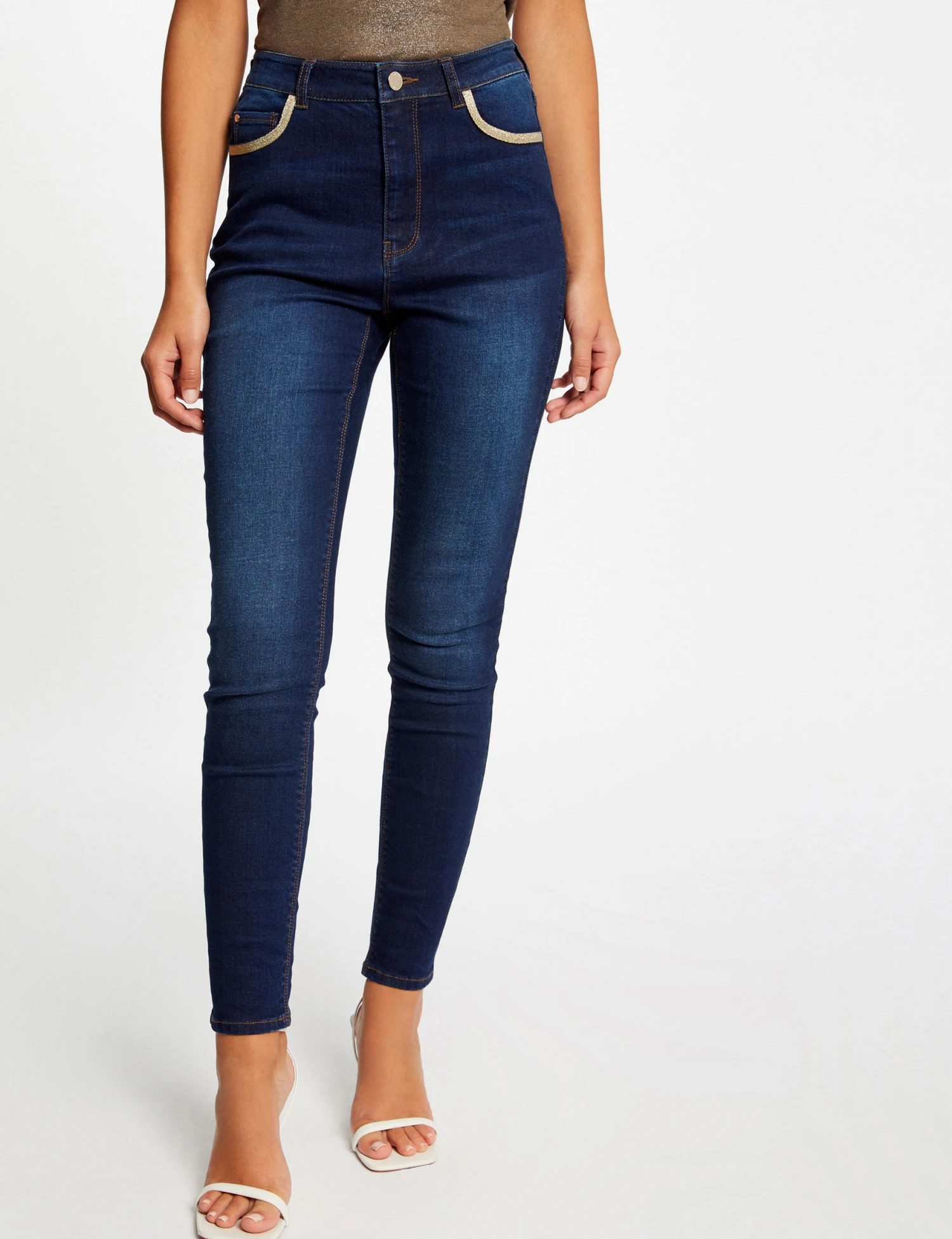 Jeans Skinny à Bandes Métallisées Jean Brut Femme – Image 3