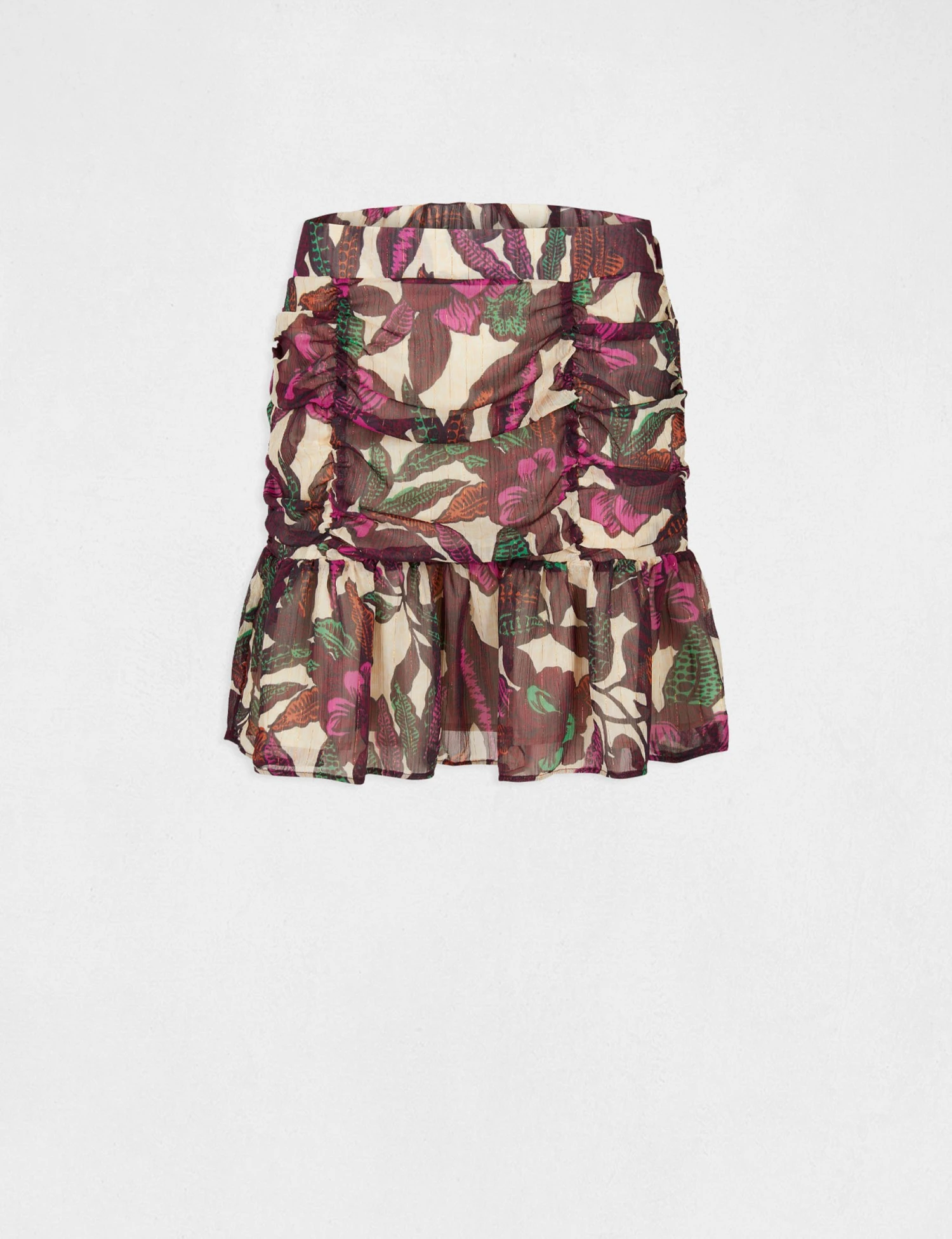 Jupe Droite à Volants Imprimé Végétal Multico Femme – Image 4