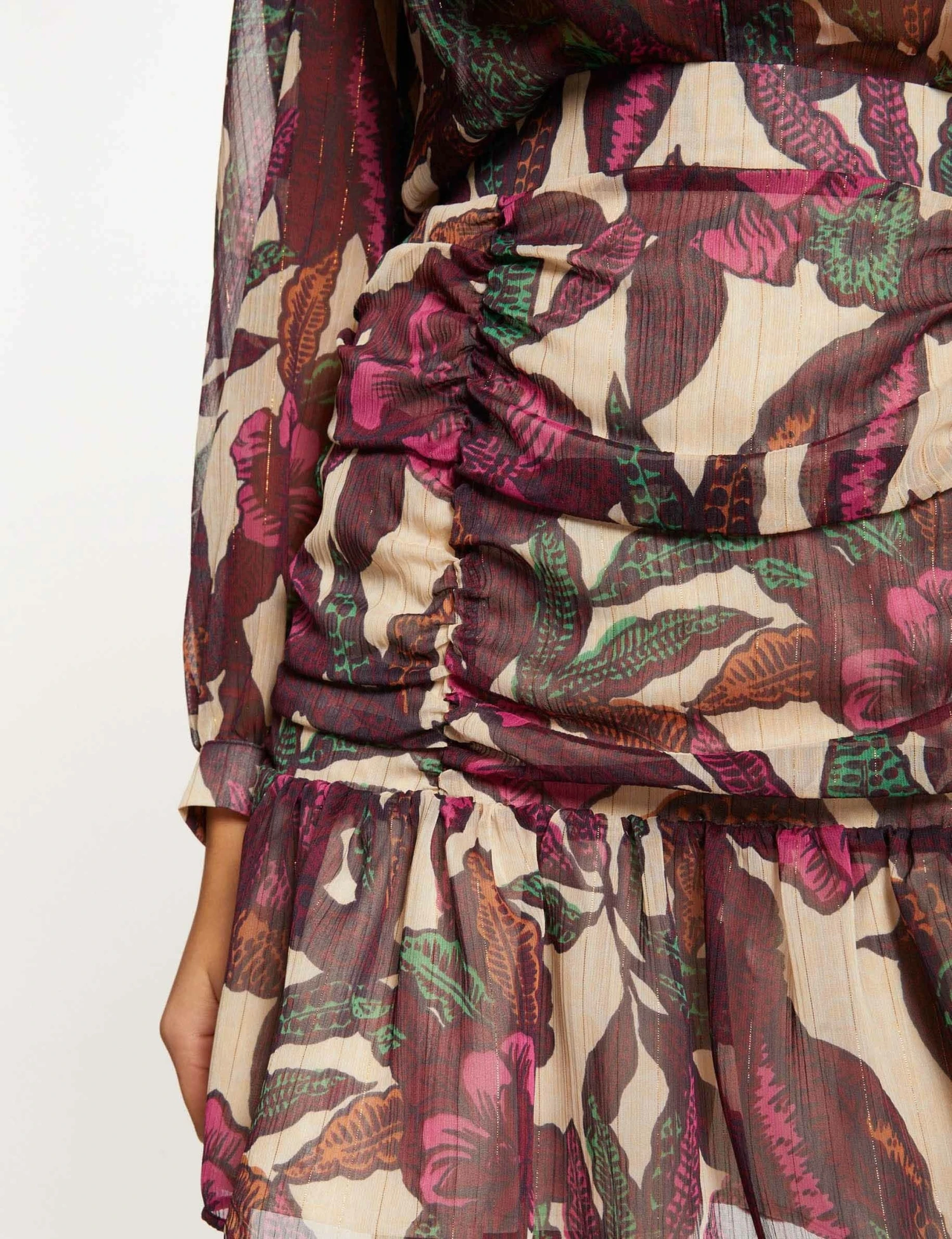 Jupe Droite à Volants Imprimé Végétal Multico Femme – Image 5