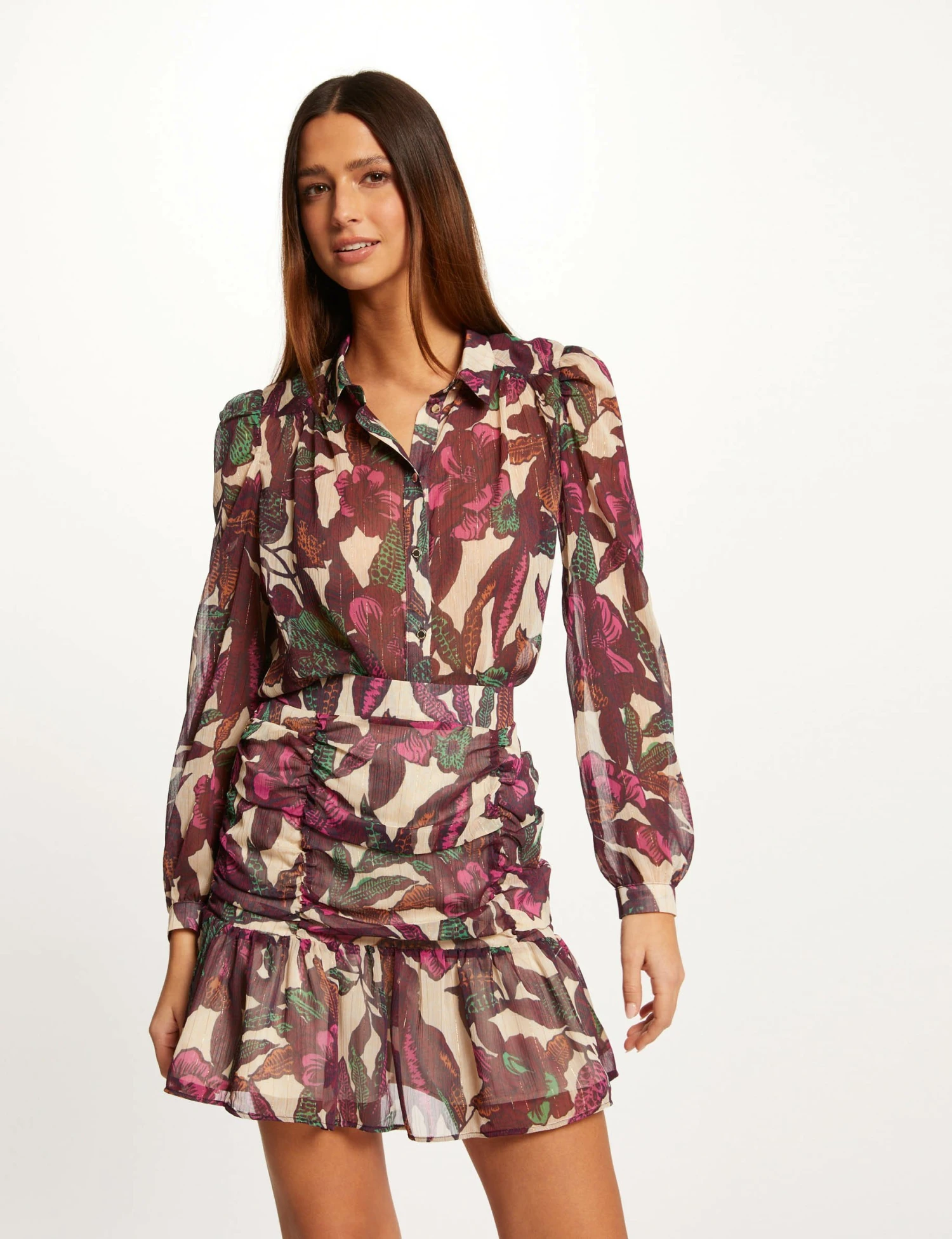 Jupe Droite à Volants Imprimé Végétal Multico Femme – Image 3