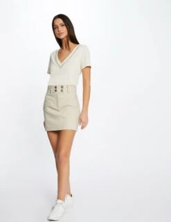 Jupe Droite Avec Boutons Beige Femme