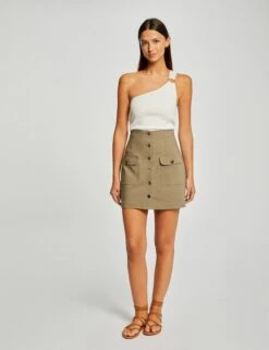 Jupe Droite Boutonnée Avec Poches Vert Moyen Femme
