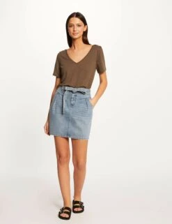 Jupe Droite Ceinturée En Jean Jean Stone Femme