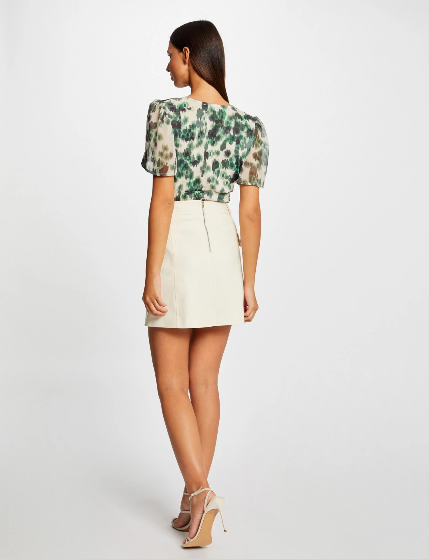 Jupe Droite Poches à Boutons Ecru Moyen Femme – Image 2