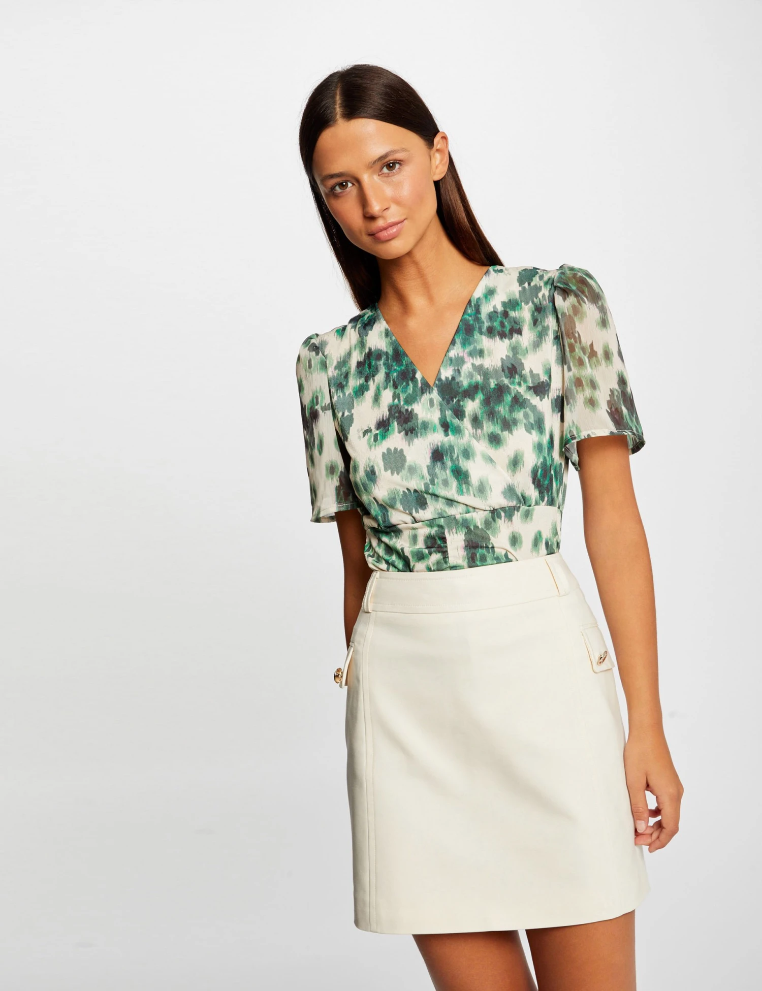 Jupe Droite Poches à Boutons Ecru Moyen Femme – Image 4