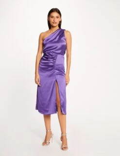 Jupe Droite Satin Fendue Violet Femme