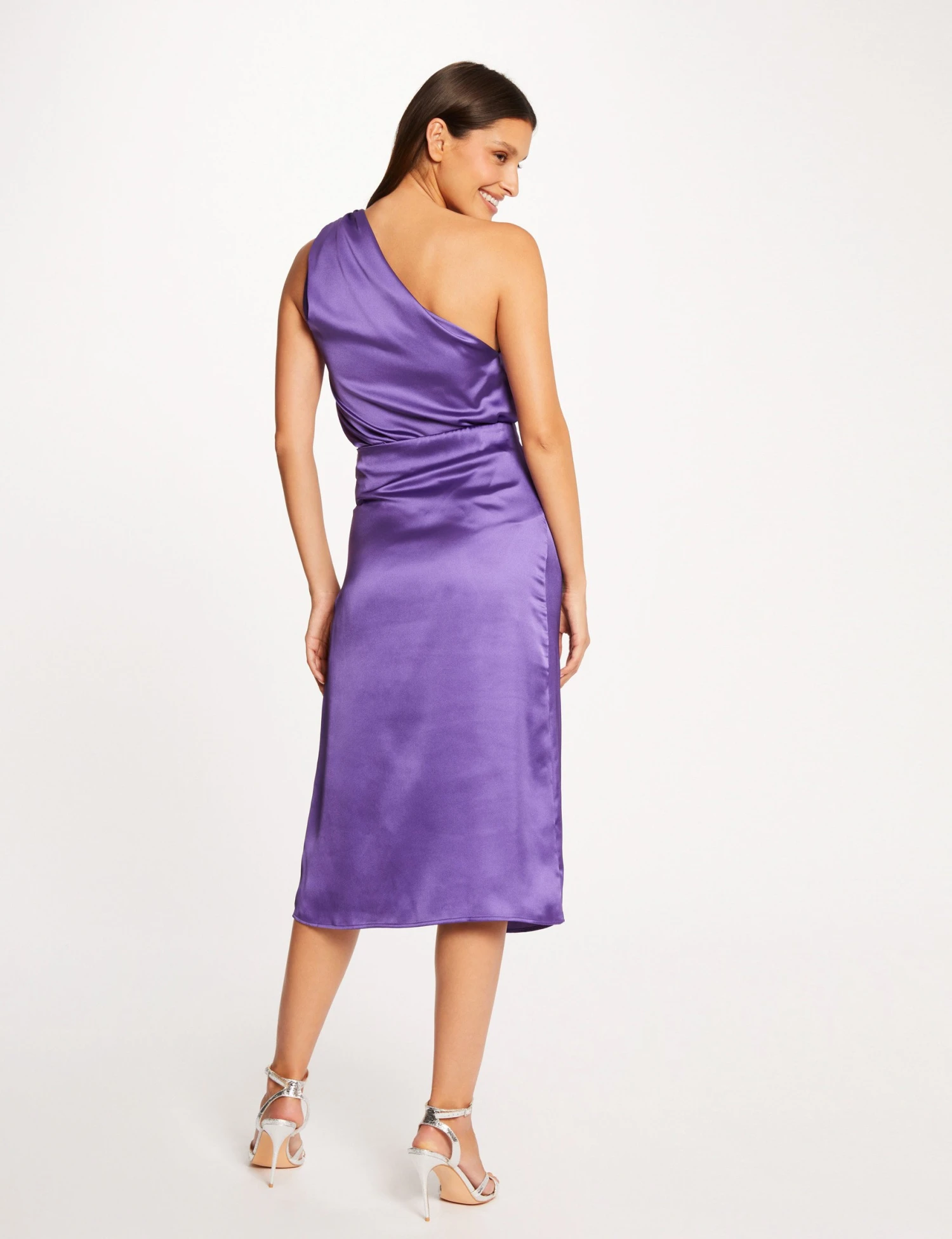 Jupe Droite Satin Fendue Violet Femme – Image 2